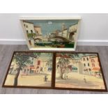 THREE COLOUR PRINTS THE OLD BRIDGE VENICE AFTER JOHN BOYLY 42 X 62 AND A PAIR AFTER G MORIS