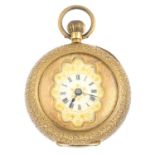 A late 19th century gold enamel pocket watch.Length 4.8cms.