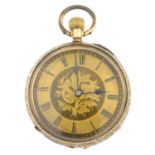 A late 19th century gold engraved pocket watch.Length 5.1cms.