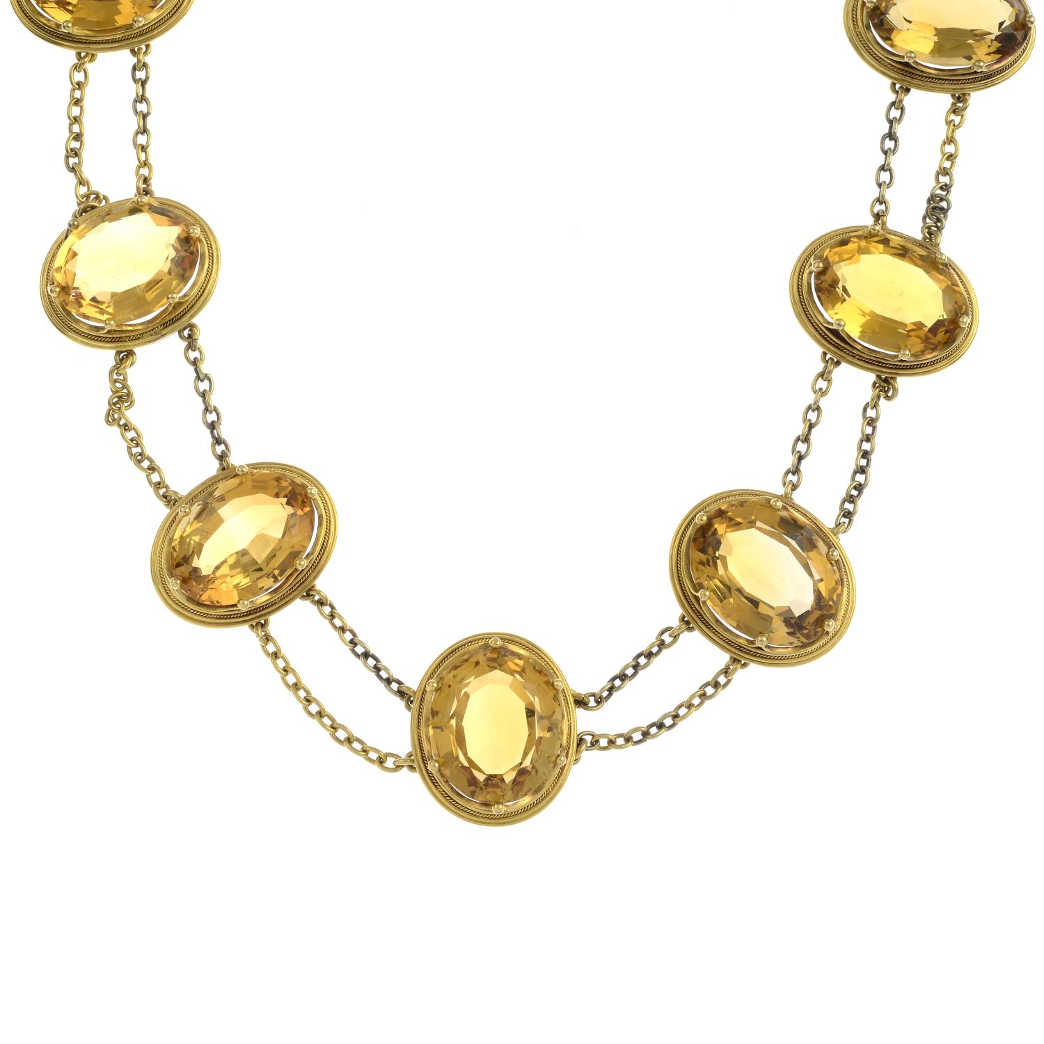 A late Victorian gold citrine necklace.Central citrine calculated weight 14.46cts, - Image 4 of 4