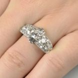 A mid 20th century vari-cut diamond cocktail ring.Estimated total old-cut diamond weight 2cts,