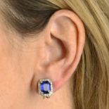 A pair of sapphire and diamond cluster earrings.