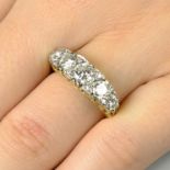 An 18ct gold brilliant-cut diamond five-stone ring, with single-cut diamond spacers.