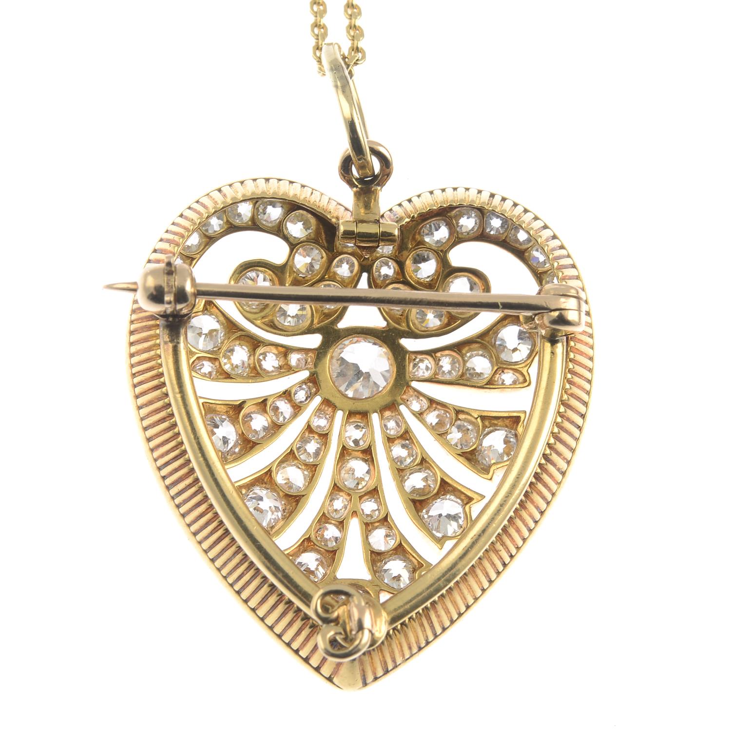 An old-cut diamond openwork heart pendant, with later 18ct gold chain. - Image 2 of 5