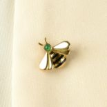 An emerald and black enamel bee brooch pin, by Cartier.French assay marks, stamped 750.