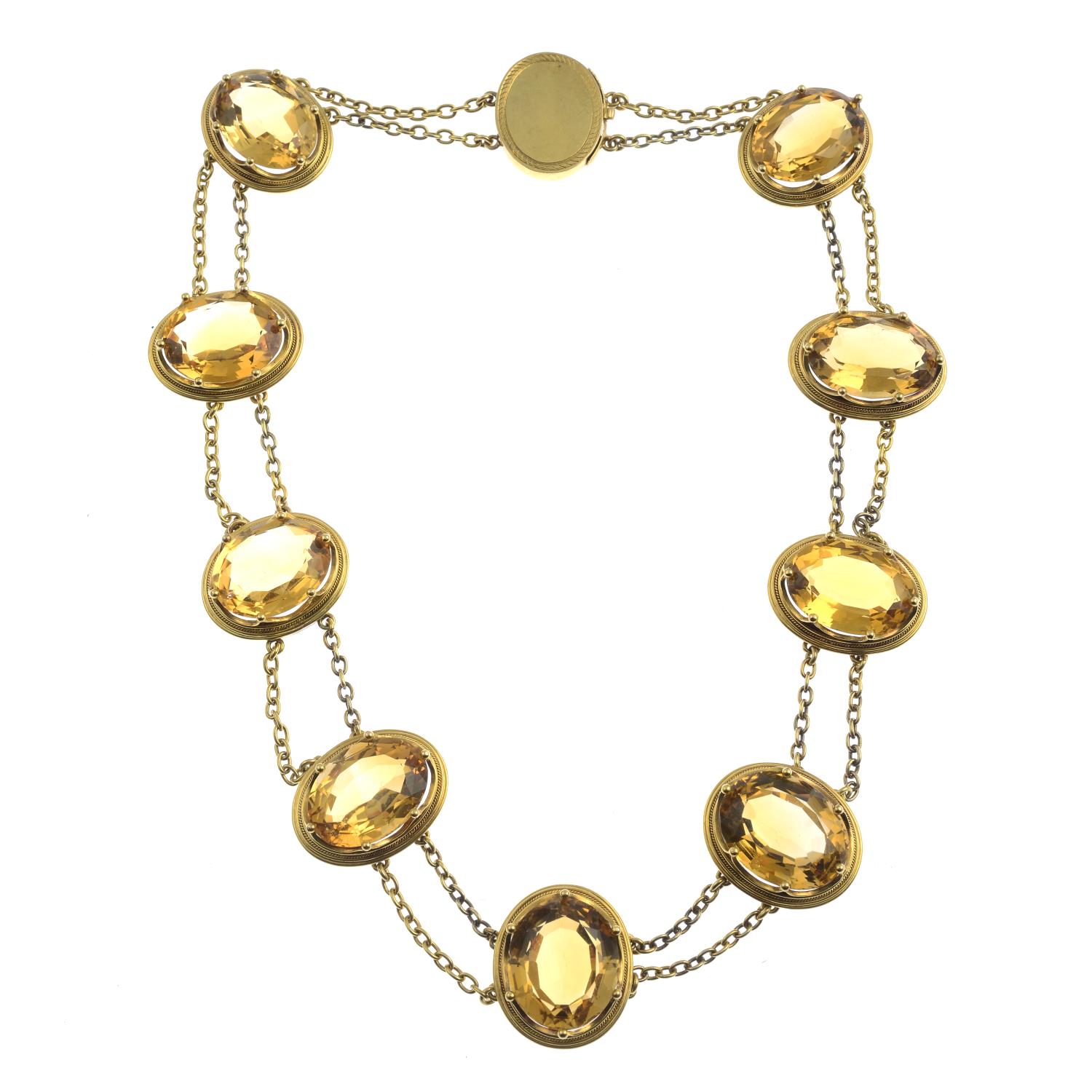 A late Victorian gold citrine necklace.Central citrine calculated weight 14.46cts, - Image 2 of 4