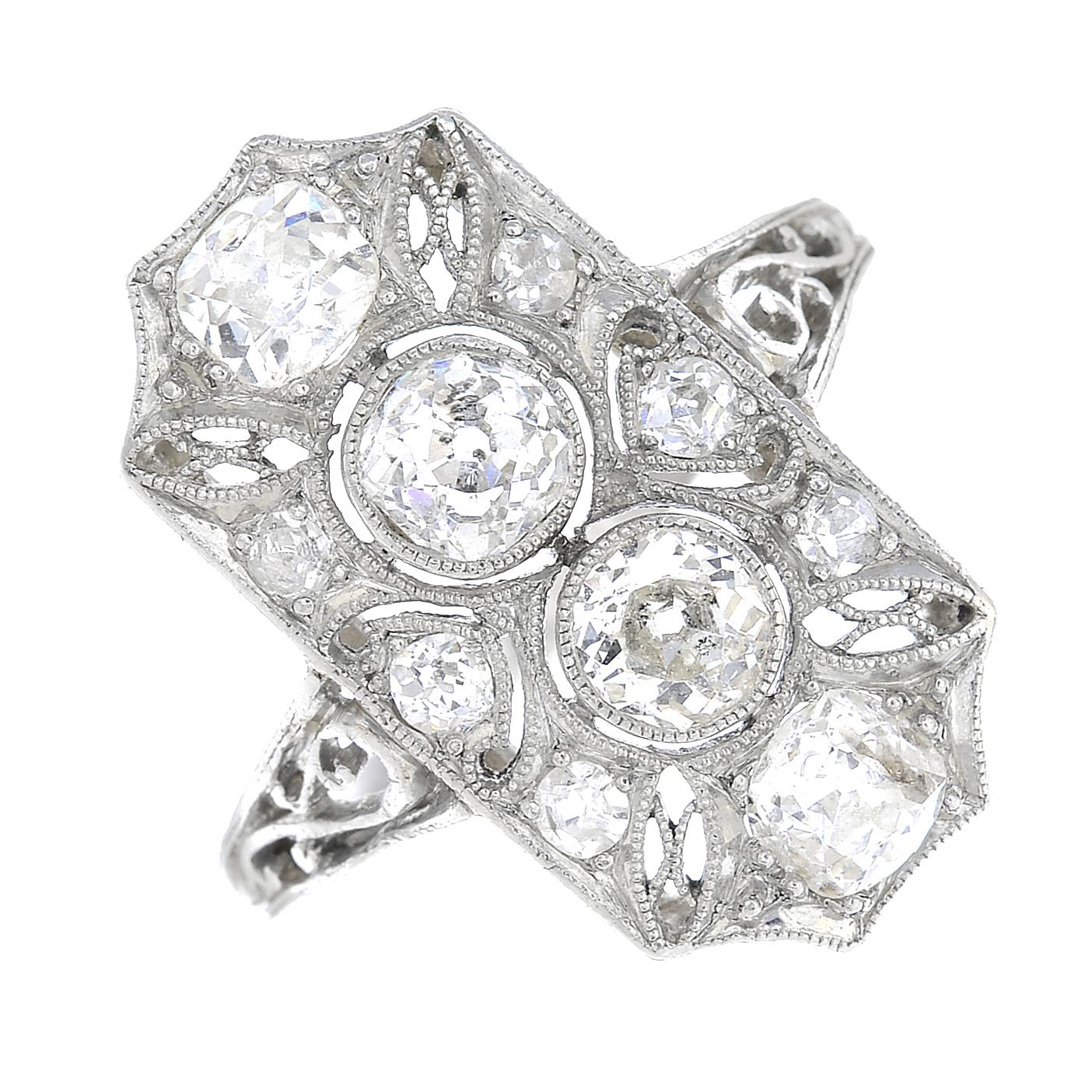 A platinum old and vari-cut diamond dress ring.Estimated total diamond weight 1.35cts, - Image 6 of 6