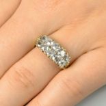 A late Victorian 18ct gold old-cut diamond two-row ring.Estimated total diamond weight 1.50cts,