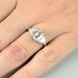 A diamond three-stone ring,