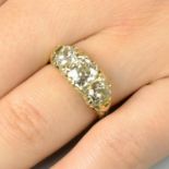 An early 20th century 18ct gold old-cut diamond three-stone ring,