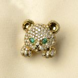 An 18ct gold emerald, diamond and onyx bear cub brooch, by David Morris.