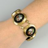 A late 19th century gold floral micro mosaic bracelet.Length 20.5cms.