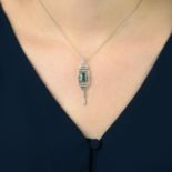 An 18ct gold emerald and diamond geometric pendant, with chain.