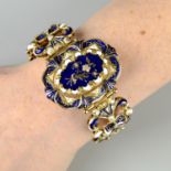 A mid 20th century enamel and diamond bracelet,