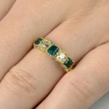 An emerald and old-cut diamond five-stone ring.