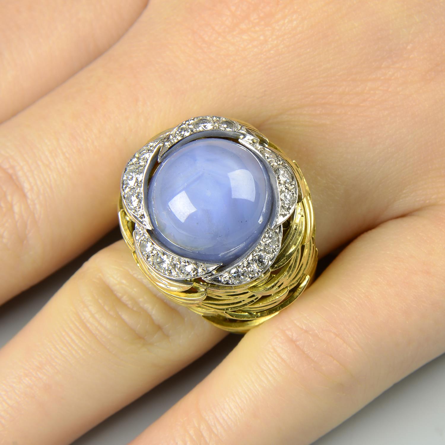 A 1970s 18ct gold Sri Lankan sapphire and diamond dress ring,