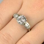 A mid 20th century platinum brilliant-cut diamond single-stone ring,