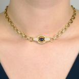 An 18ct gold sapphire cabochon and brilliant-cut diamond necklace,