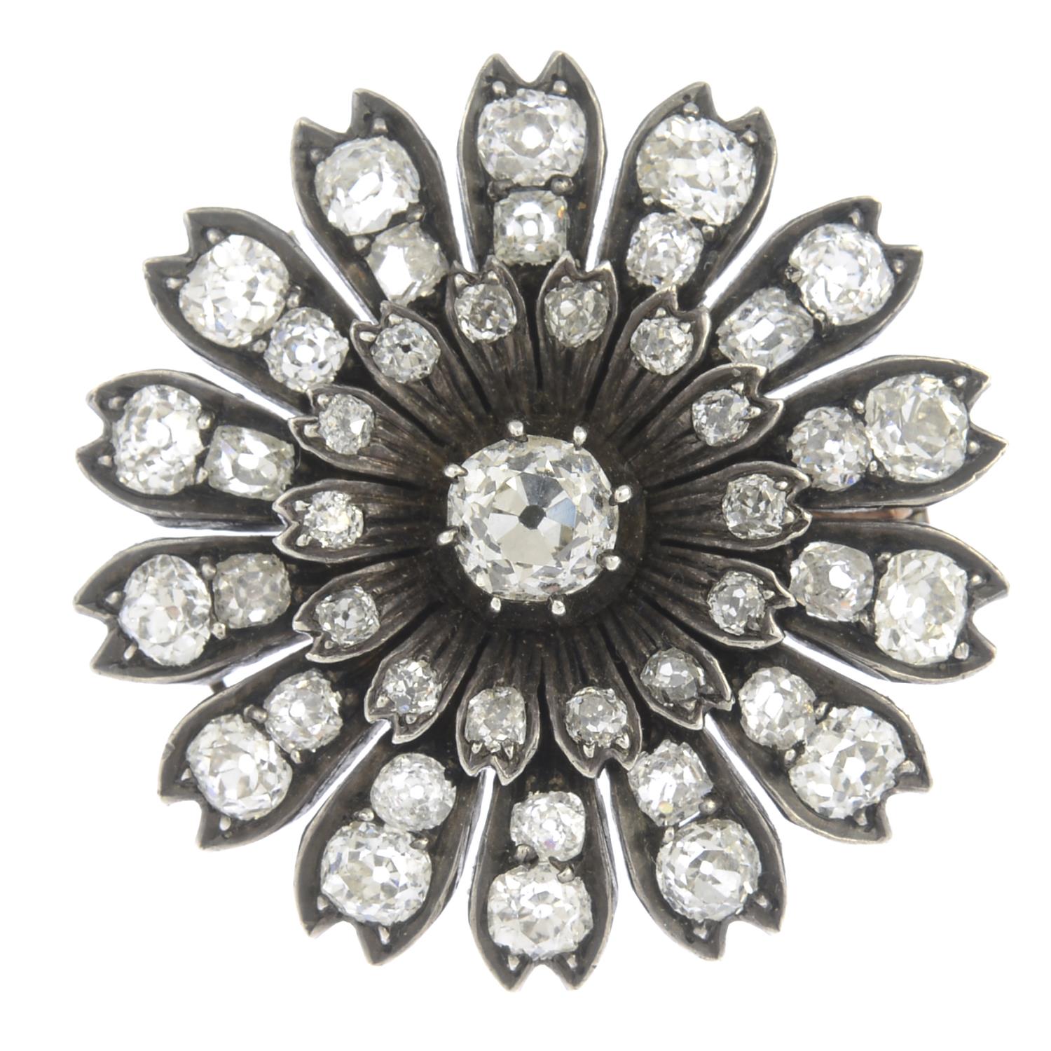 A late Victorian silver and gold old-cut diamond floral brooch.Estimated total diamond weight - Image 4 of 4