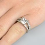 A platinum square-shape diamond single-stone ring,