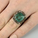 An emerald and old-cut diamond cluster ring.Emerald calculated weight 5.65cts,