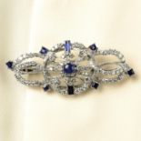 A mid 20th century sapphire, synthetic sapphire and diamond brooch.