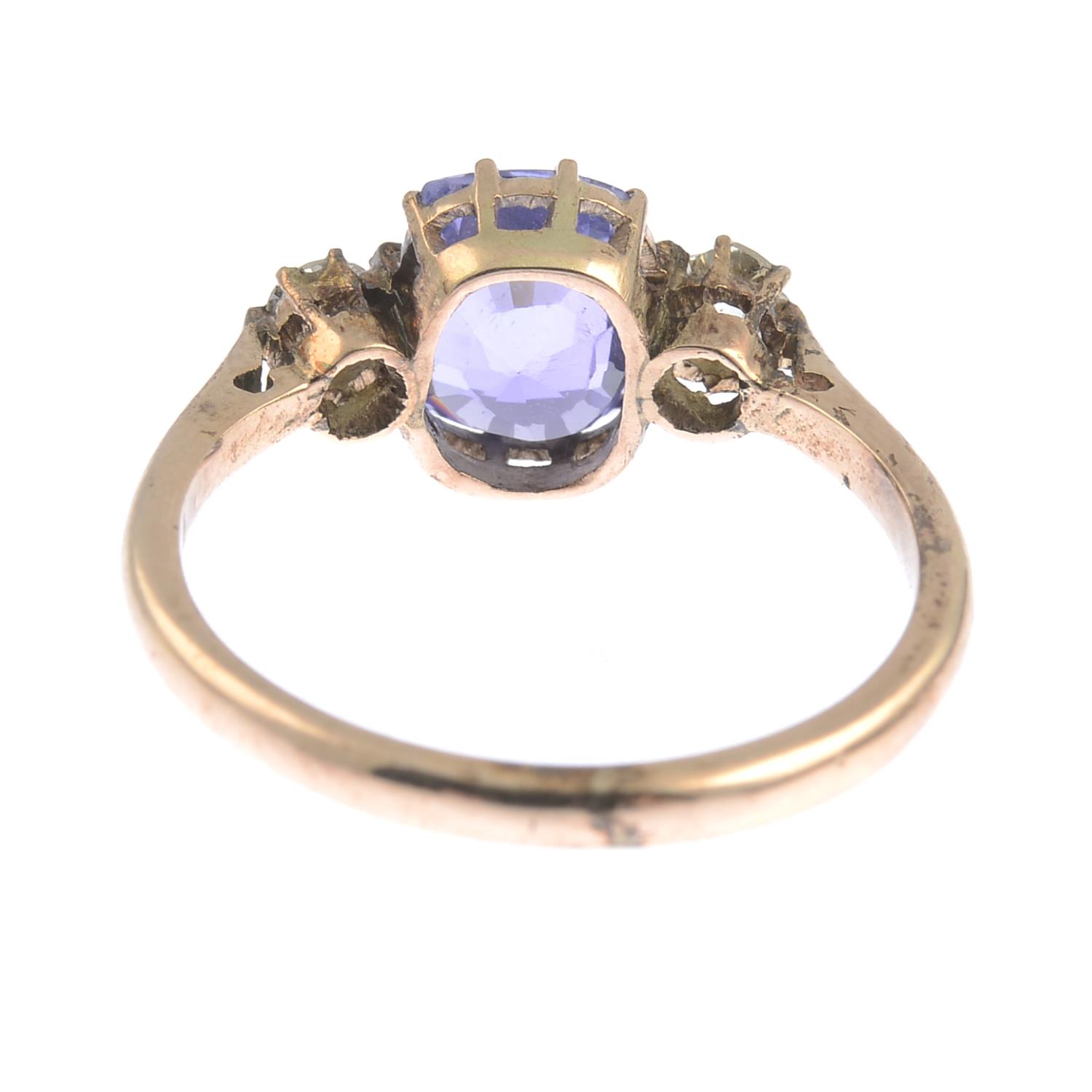 A Sri Lankan sapphire and diamond three-stone ring. - Image 4 of 6