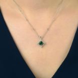 An emerald and diamond geometric cluster pendant,