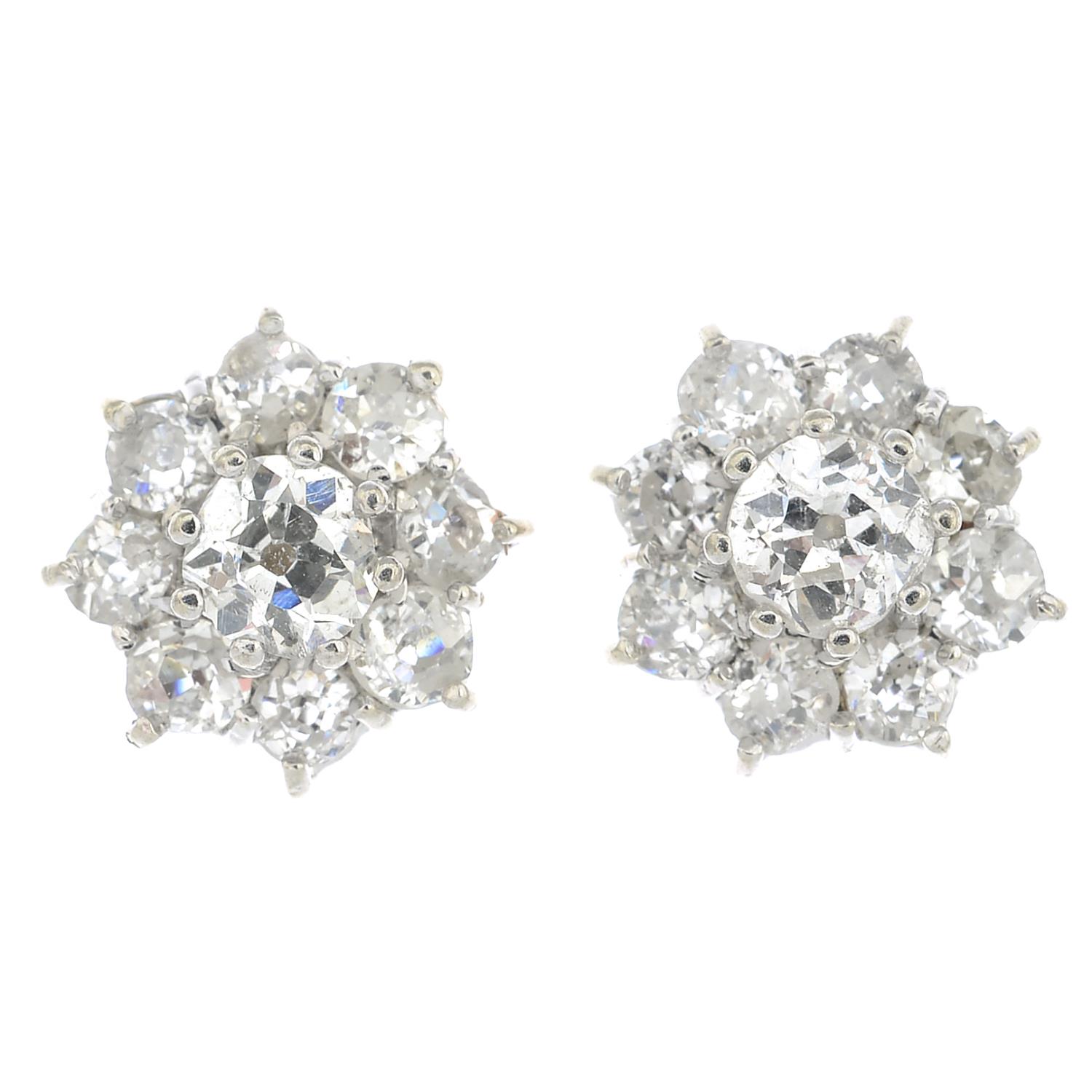 A pair of old-cut diamond floral cluster stud earrings.Estimated total diamond weight 1ct, - Image 3 of 3