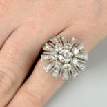 A mid 20th century diamond cocktail ring.Estimated total diamond weight 2.85cts,