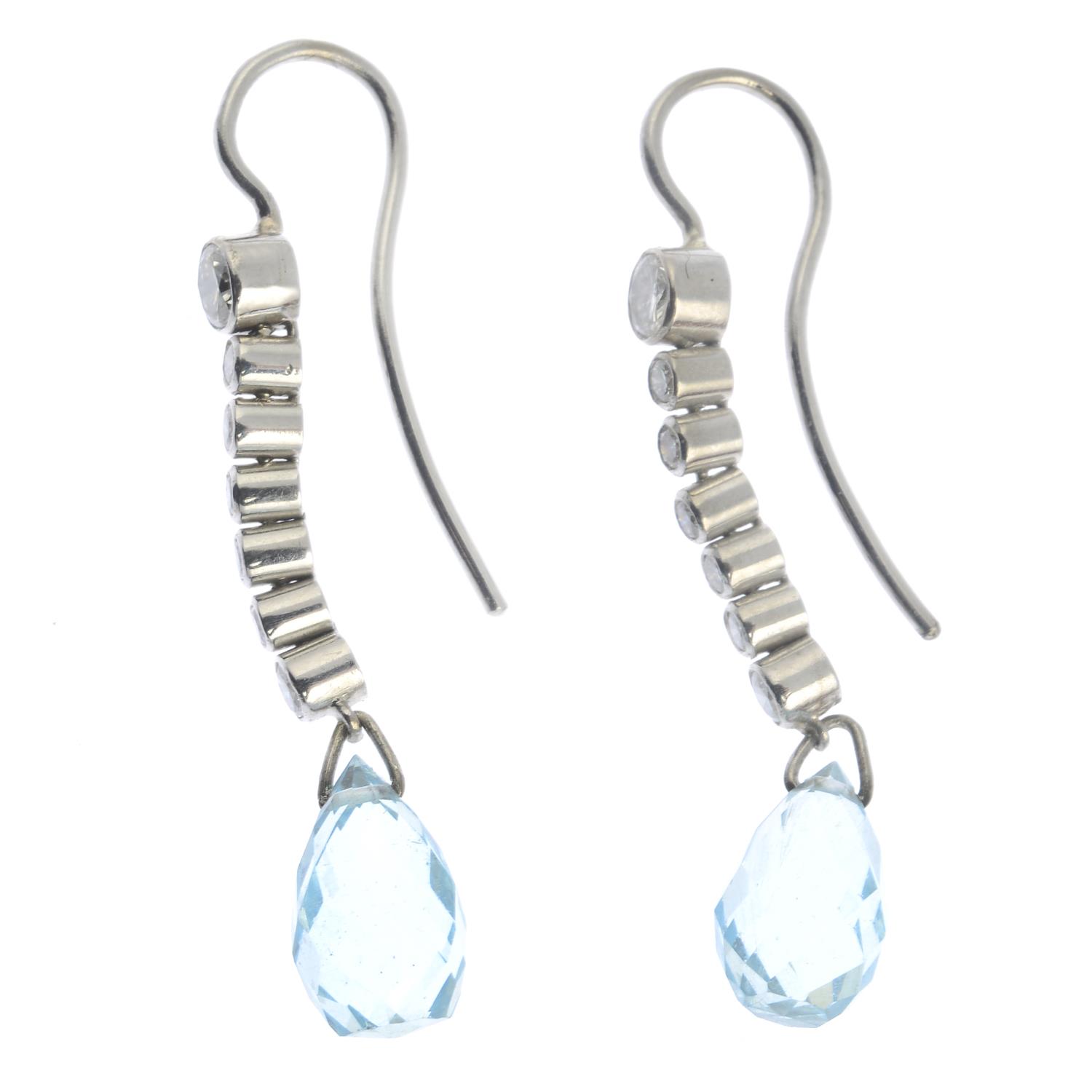 A pair of aquamarine briolette and diamond drop earrings. - Image 2 of 3