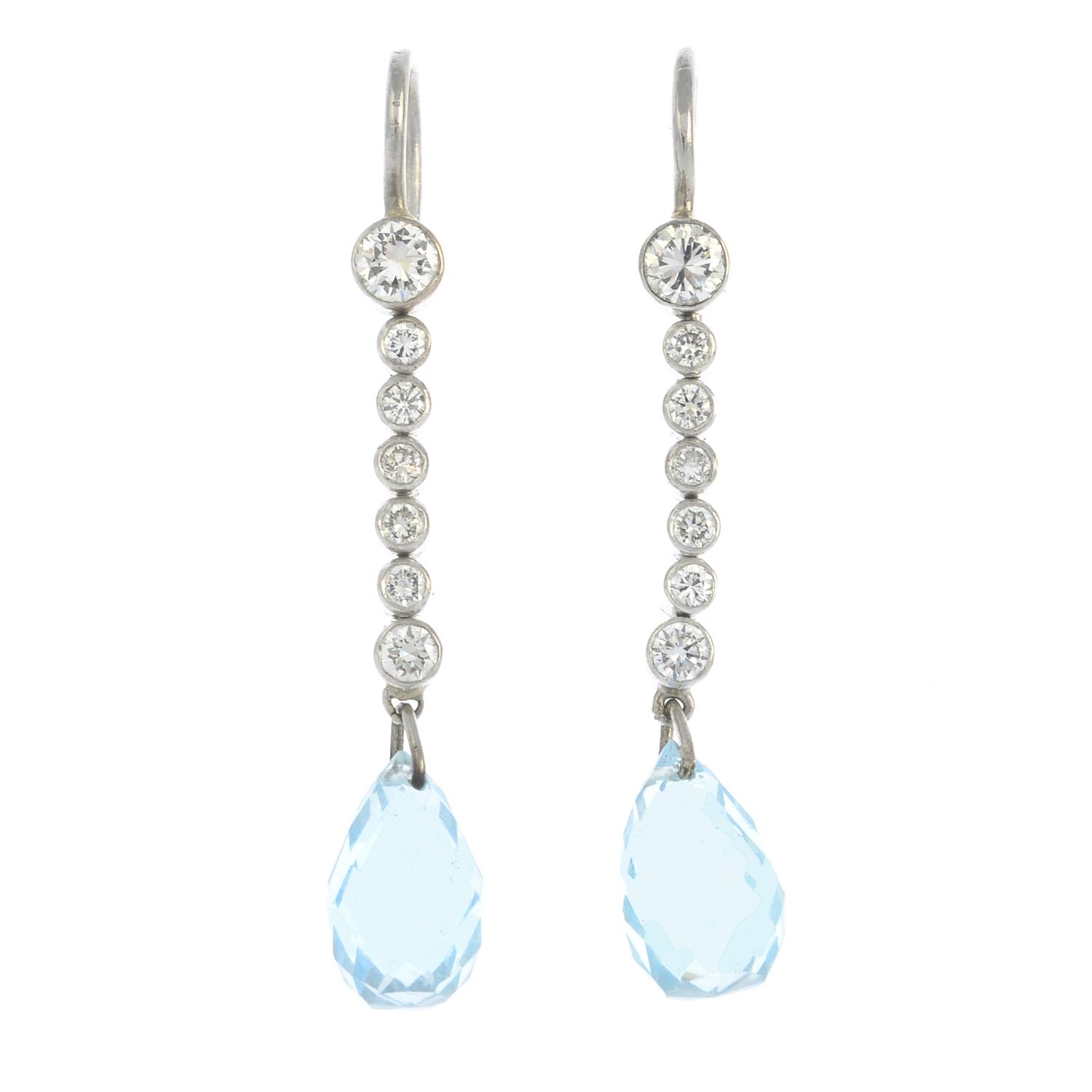 A pair of aquamarine briolette and diamond drop earrings. - Image 3 of 3