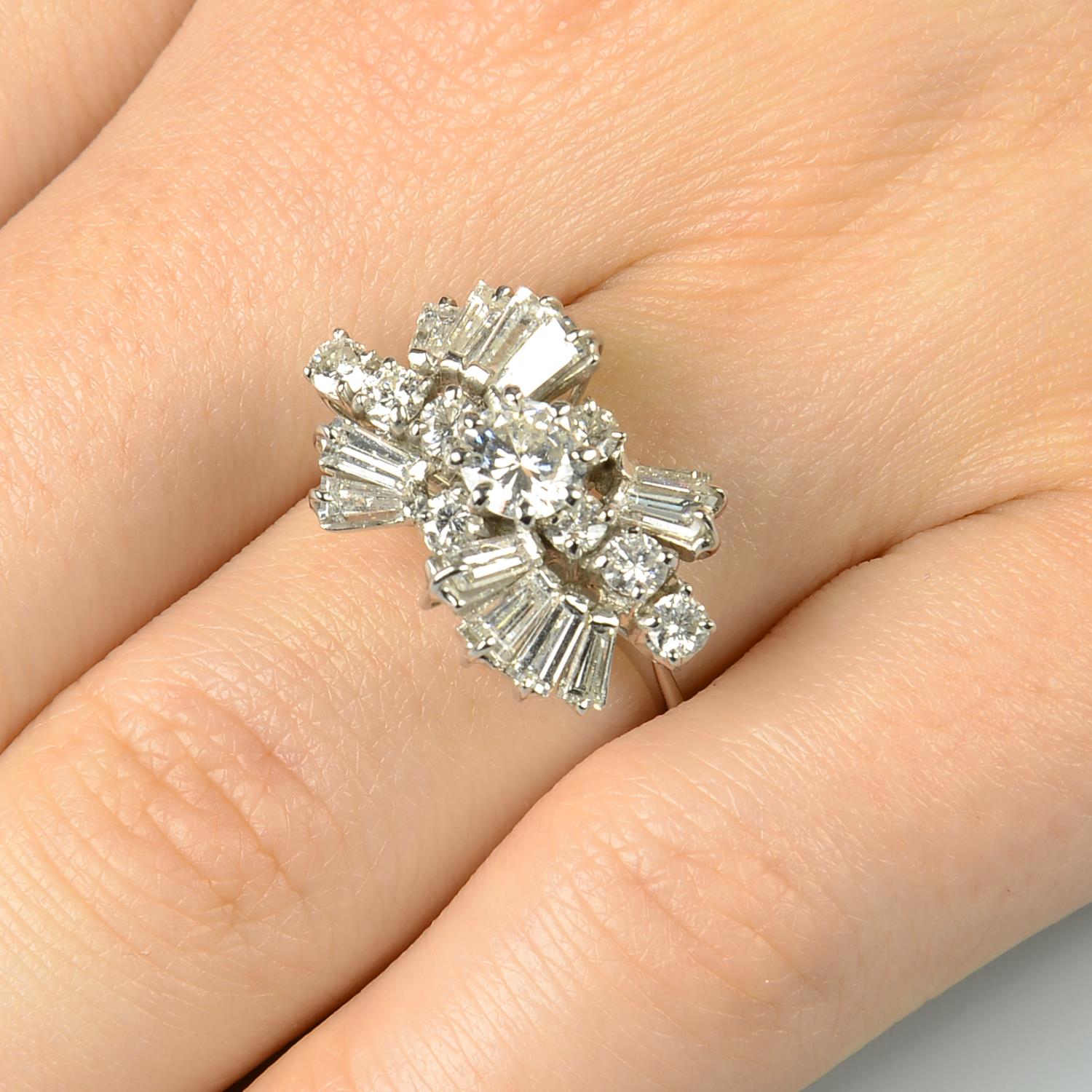 A mid 20th century diamond cocktail ring.Estimated total diamond weight 2cts,