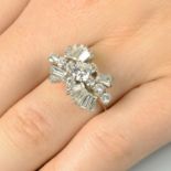 A mid 20th century diamond cocktail ring.Estimated total diamond weight 2cts,