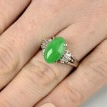 A jade and diamond dress ring.With verbal from GCS stating no impregnation.Report from China