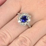 A Burmese sapphire and old-cut diamond cluster ring,