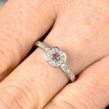 A Fancy Intense Pink diamond and diamond cluster ring.With report 2135024173,