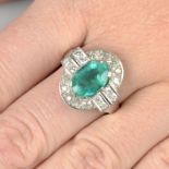 An emerald and old-cut diamond cluster ring.Emerald calculated weight 0.92ct,