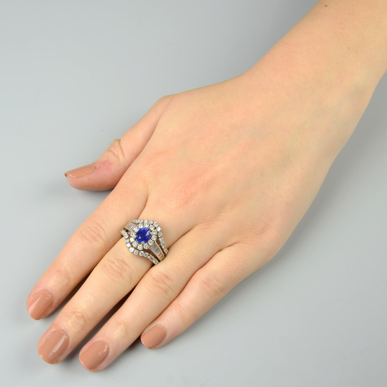 A sapphire and diamond cluster dress ring. - Image 3 of 7