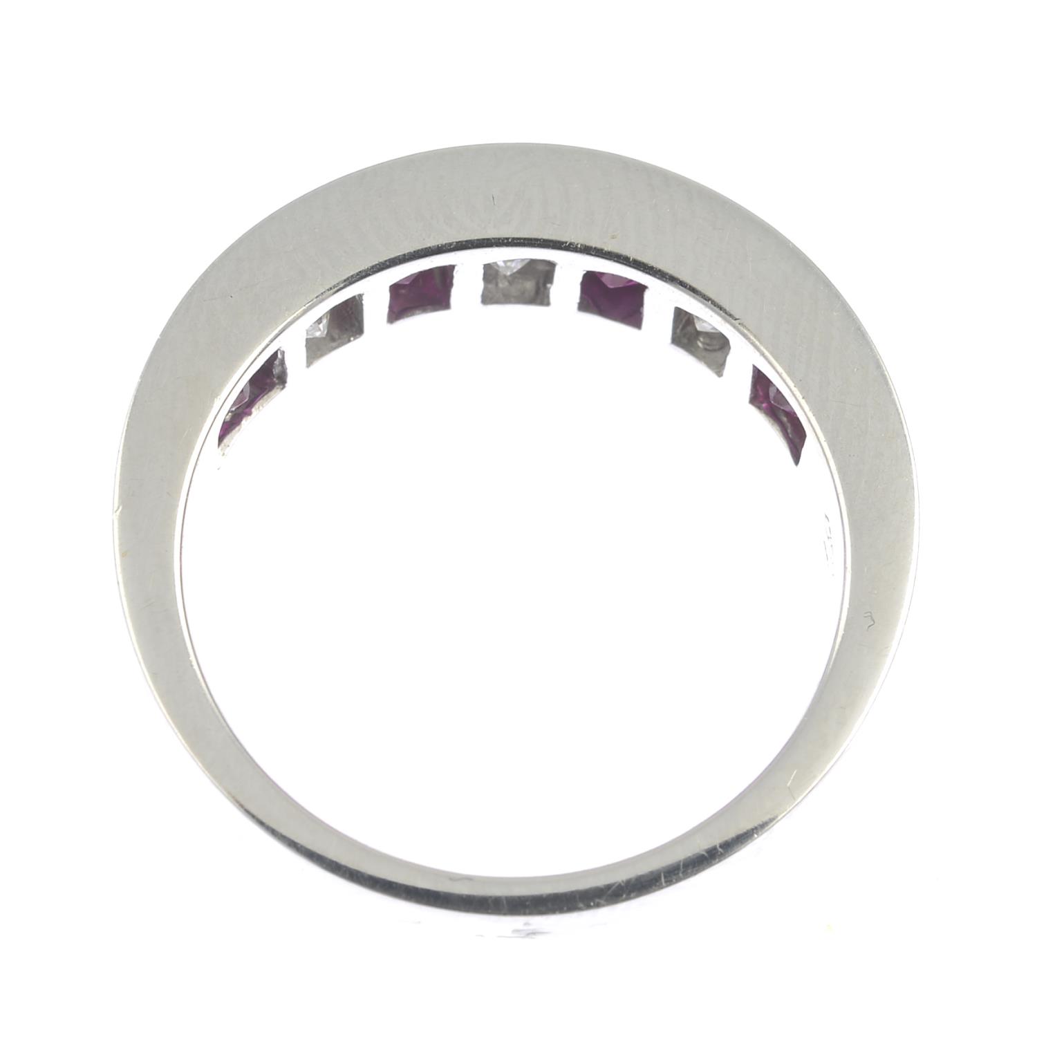 An 18ct gold square-shape ruby and diamond half eternity ring. - Image 2 of 9