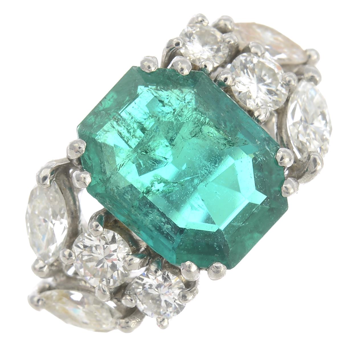 A Colombian emerald and diamond dress ring. - Image 6 of 6