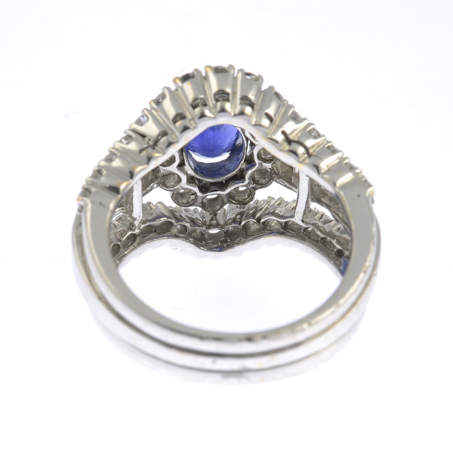 A sapphire and diamond cluster dress ring. - Image 4 of 7