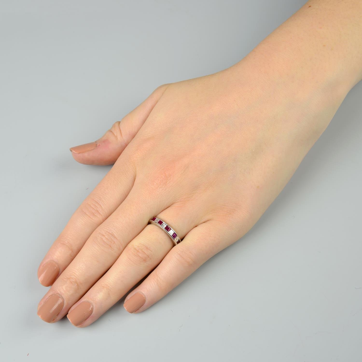 A square-shape ruby and diamond full eternity ring. - Image 3 of 6