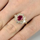 A Burmese ruby and brilliant-cut diamond cluster ring.