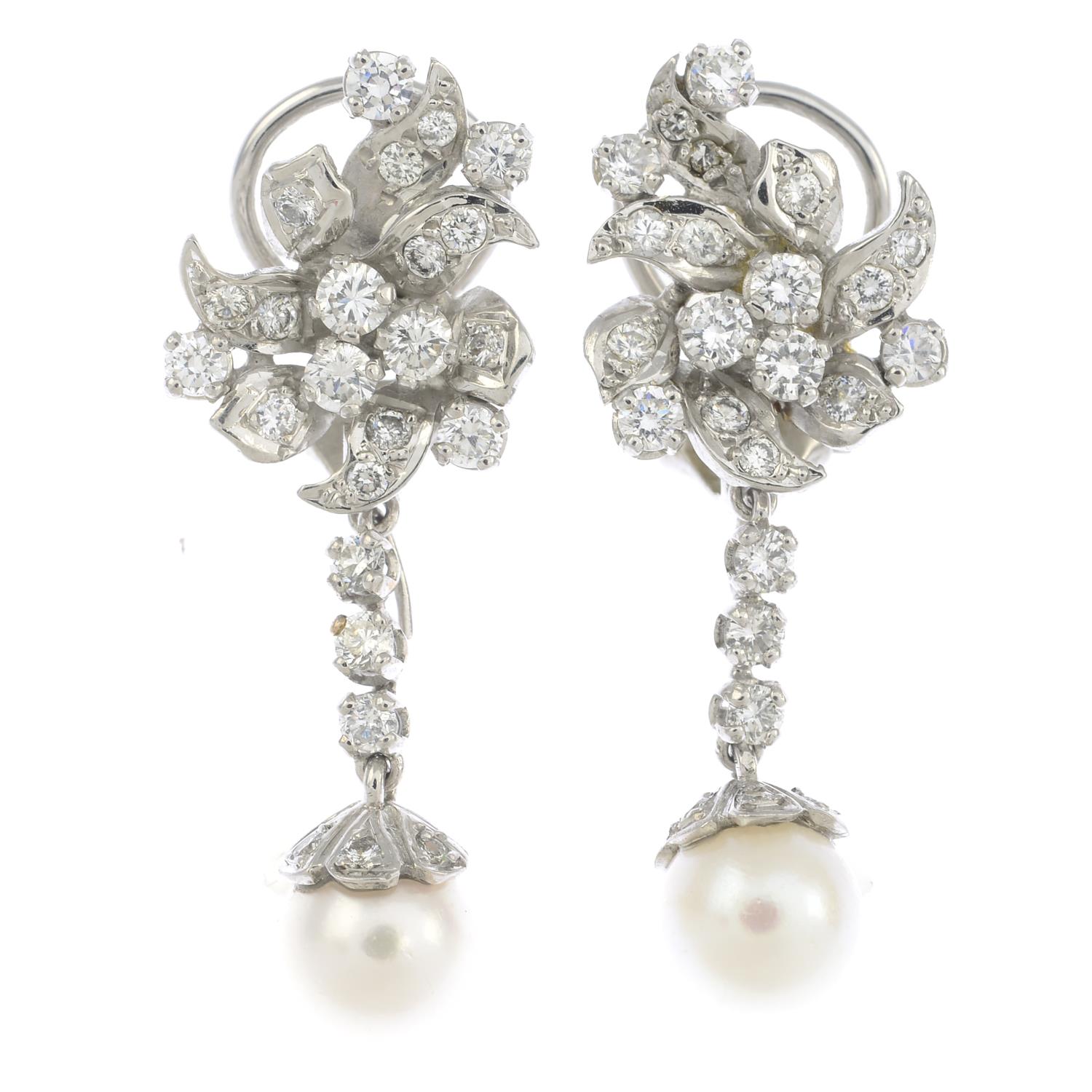 A pair of mid 20th century brilliant-cut diamond floral cluster earrings, - Image 3 of 3