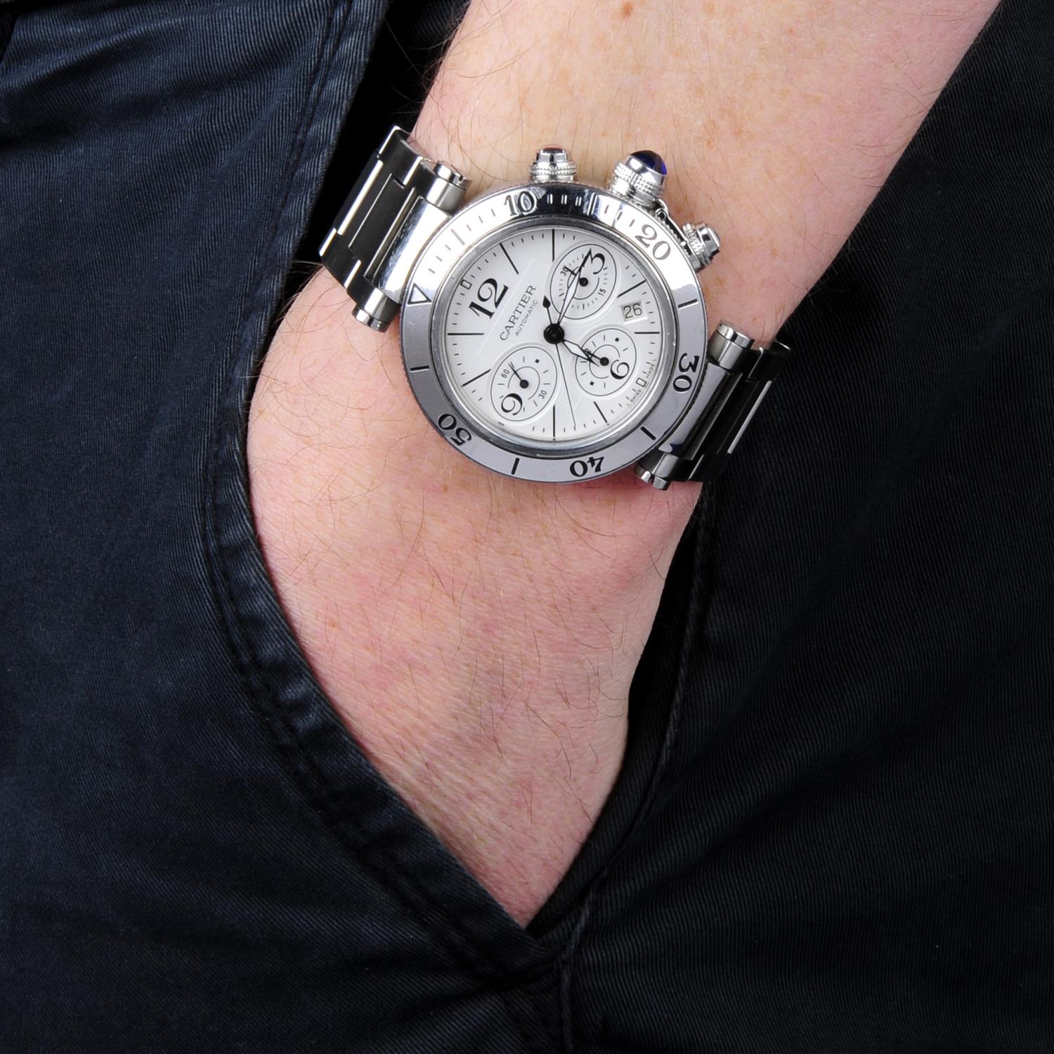 CARTIER - a gentleman's Pasha chronograph bracelet watch. - Image 4 of 4