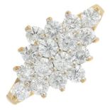 A 9ct gold brilliant-cut diamond cluster ring.Estimated total diamond weight 1ct,