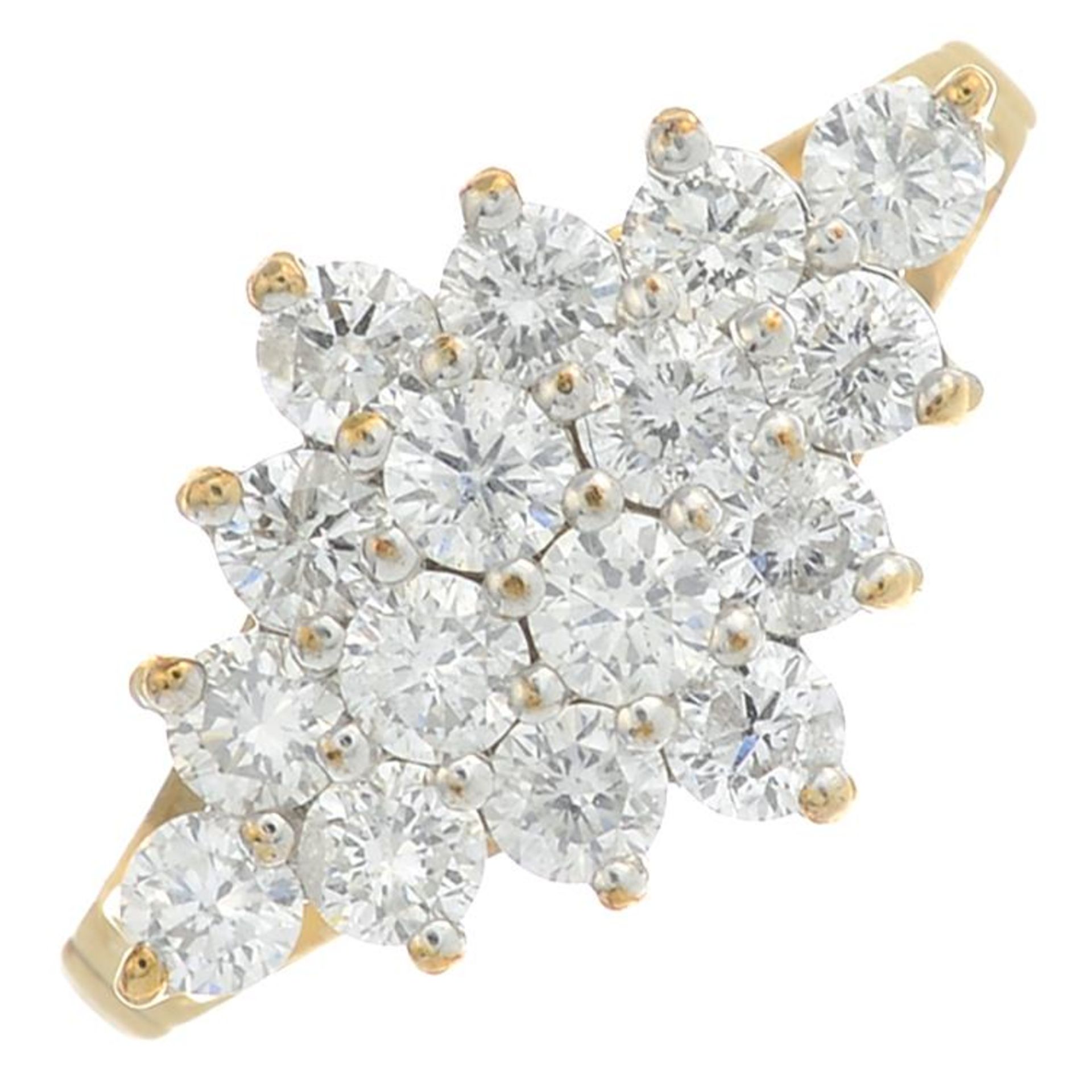 A 9ct gold brilliant-cut diamond cluster ring.Estimated total diamond weight 1ct,