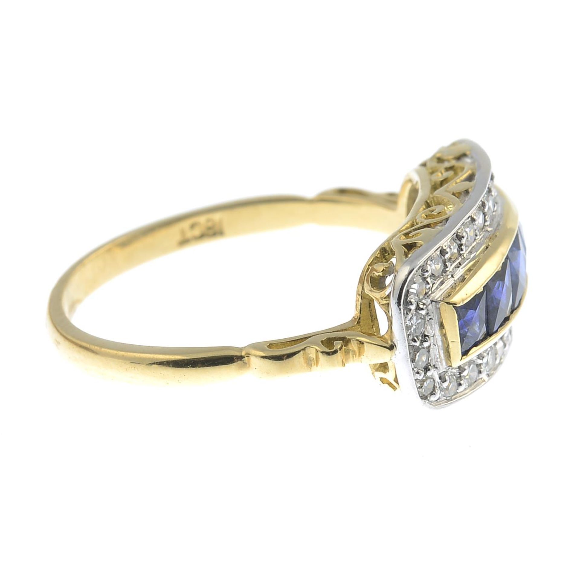 A single-cut diamond and sapphire dress ring.Estimated total diamond weight 0.20ct.Stamped - Image 3 of 3