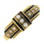 A late Victorian gold enamel and split pearl ring.Hallmarks for Birmingham,